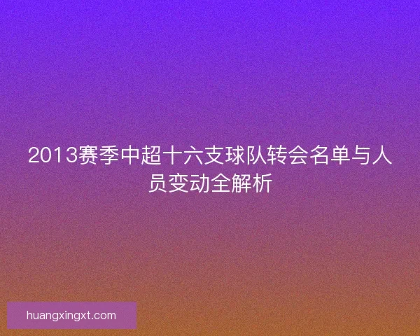 2013赛季中超十六支球队转会名单与人员变动全解析
